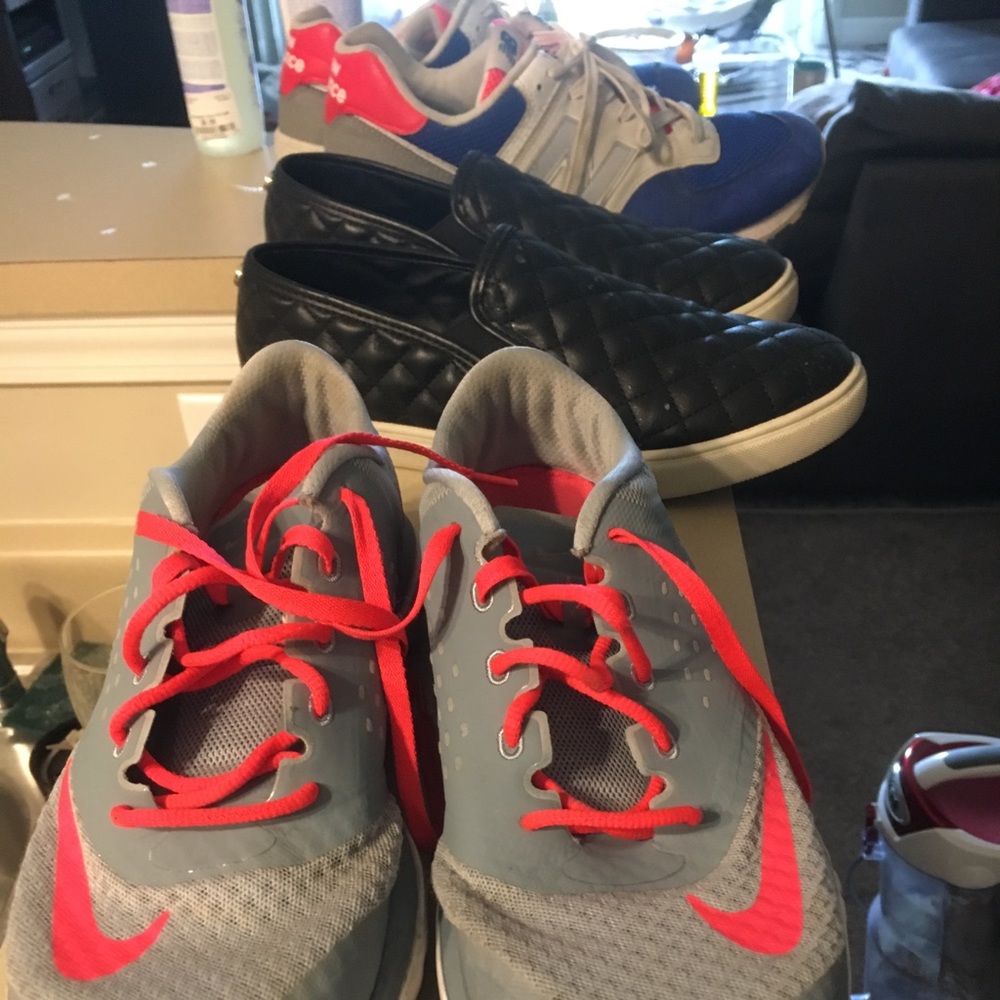 Hot pink and grey nike shoes